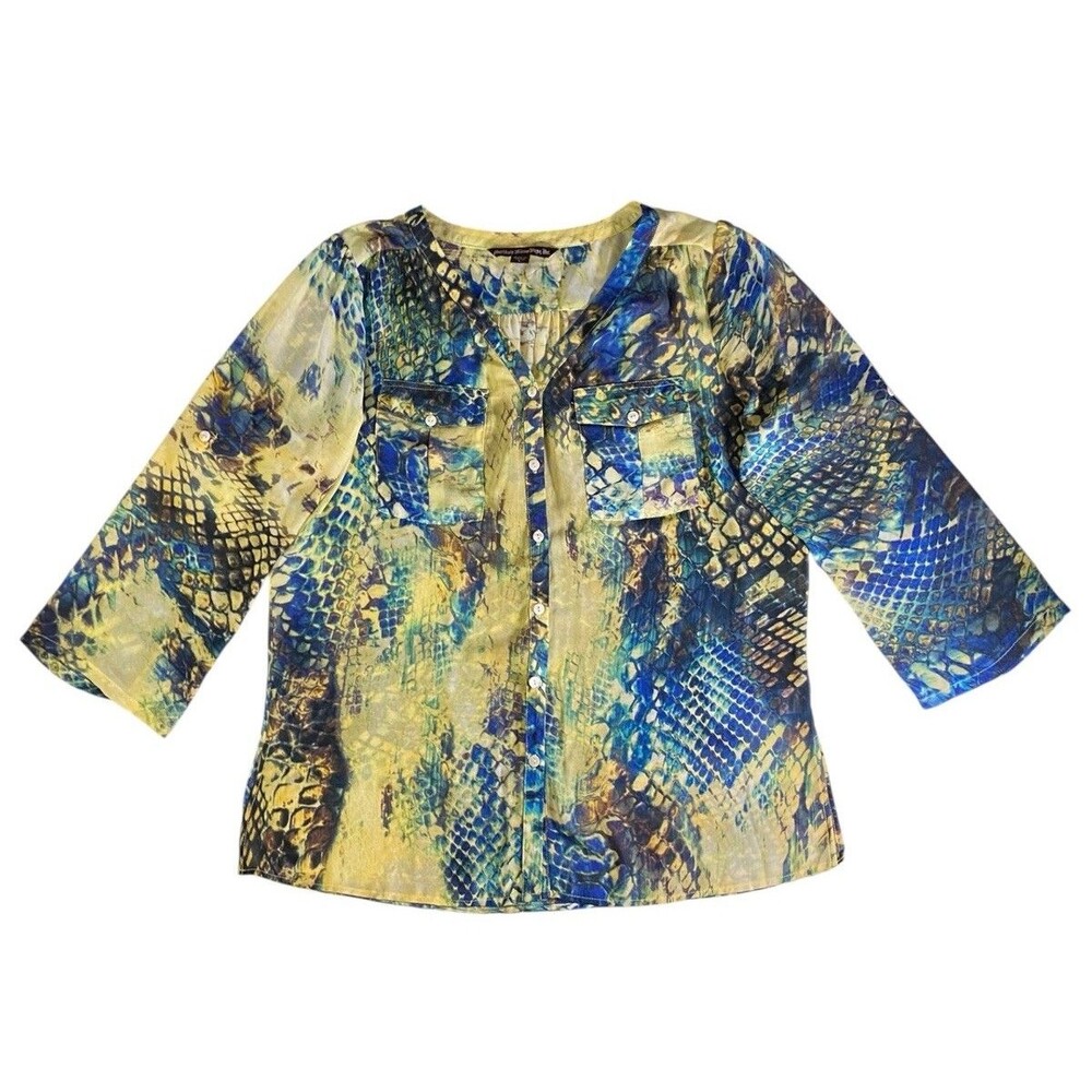 Mushka by Sienna Rose Sheer Snake Print Blouse Womens Large 3/4 Sleeve